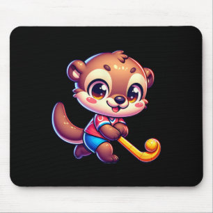 Otter Field Hockey Cartoon Player Cute Sports Masc Mouse Pad