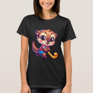 Otter Field Hockey Cartoon Player Cute Sports Masc T-Shirt