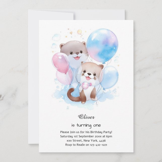 Otter First Birthday Invitation (Front)