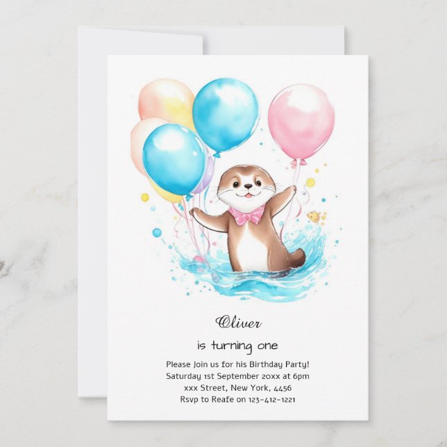 Otter First Birthday Invitation (Front)