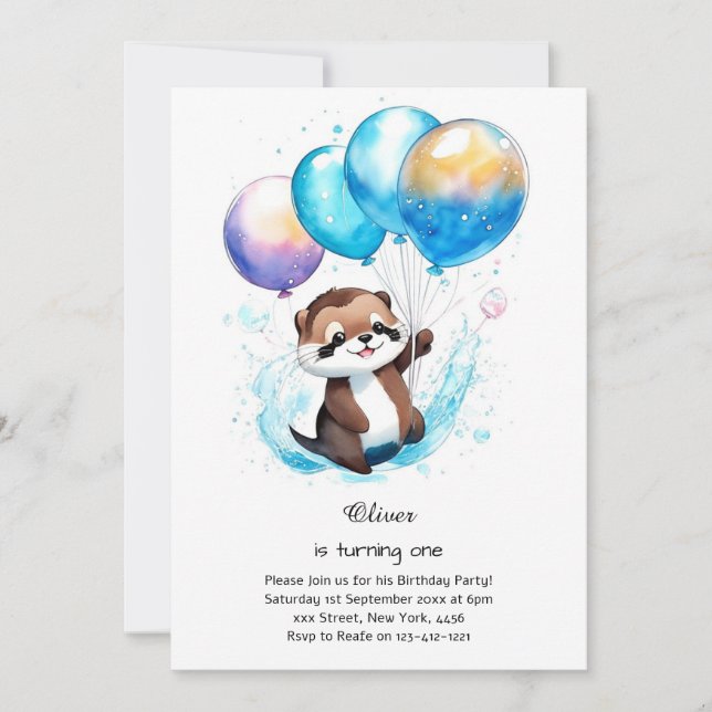 Otter First Birthday Invitation (Front)