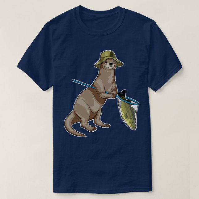 Otter Fisher Fishing net Fish T-Shirt (Design Front)