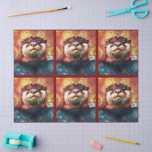 Otter Floral Teal Orange Otters Decoupage Tissue Paper