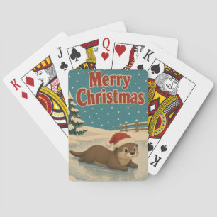 Otter Frozen Yard Animal Christmas Playing Cards