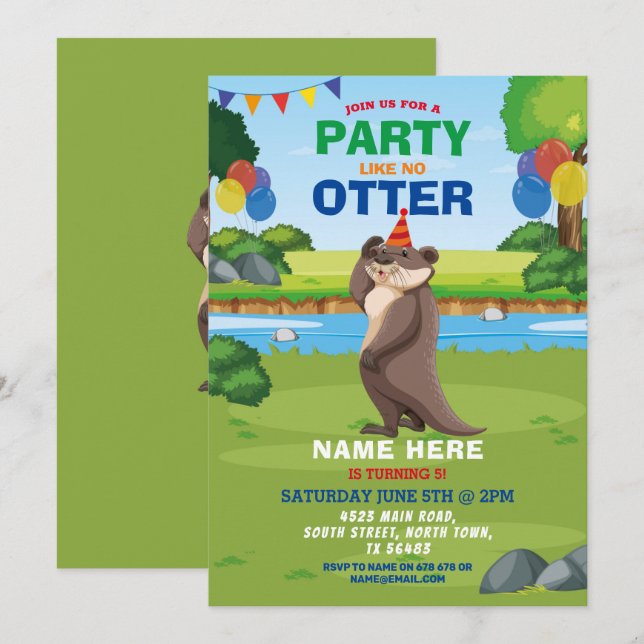 Otter Fun Birthday Party Park Zoo Animal  Invitation (Front/Back)