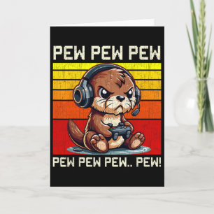 Otter Gamer Pew Funny Video Games Vintage Boys Men Card