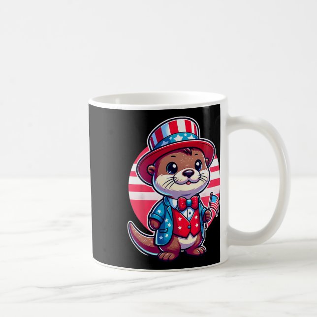 Otter Happy 4th Of July Independence Day Men Women Coffee Mug (Right)