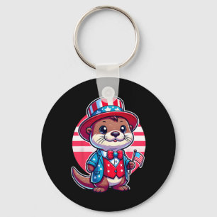 Otter Happy 4th Of July Independence Day Men Women Key Ring