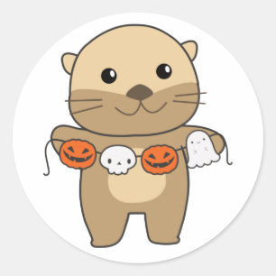 Otter Happy Halloween Pumpkin Bat Costume Classic  Round Sticker