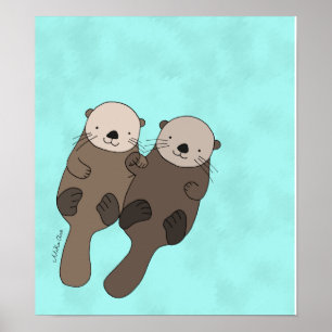 Otter Holding Hands Print Cute Otter Nautical Art