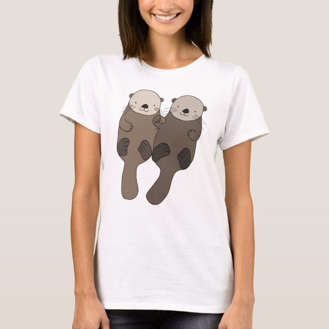 Otter Holding Hands T-shirt Cute Otter Graphic tee (Front)