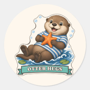 Otter Hugs Floating Otter Hugging a Starfish Classic Round Sticker
