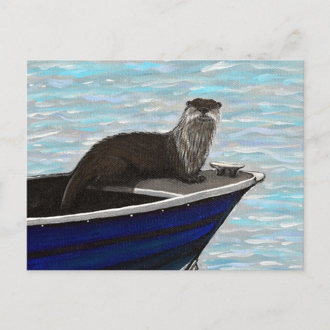 Otter in a Boat Painting Postcard (Front)