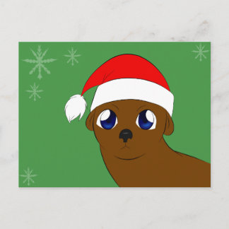 otter in a Christmas hat Holiday Postcard