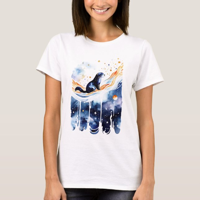 Otter in a Nebula River T-Shirt (Front)