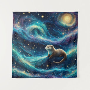 Otter in a Starry Night Ocean Tapestry