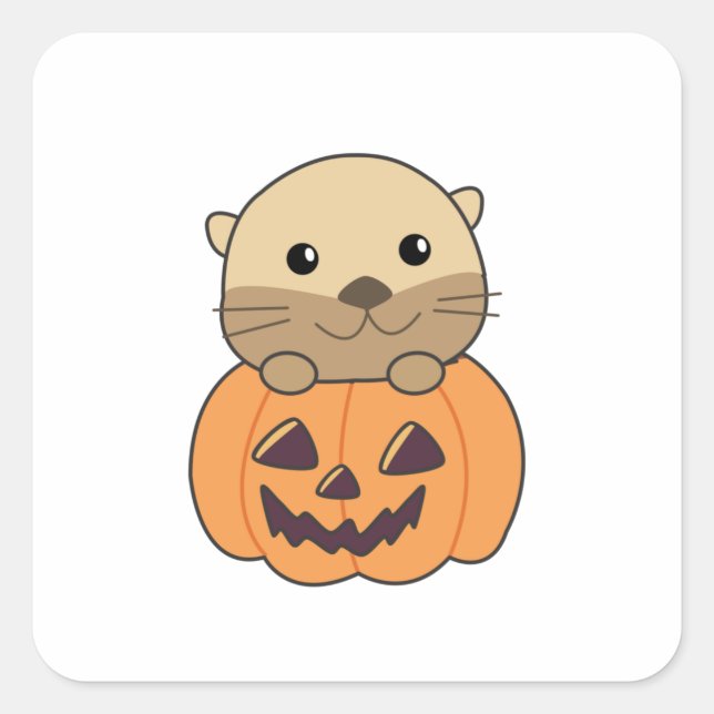 Otter In Pumpkin Orange Koalas Halloween Otters Square Sticker (Front)