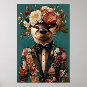 Otter In Suit Poster, Otter Portrait, Otter Oil Poster
