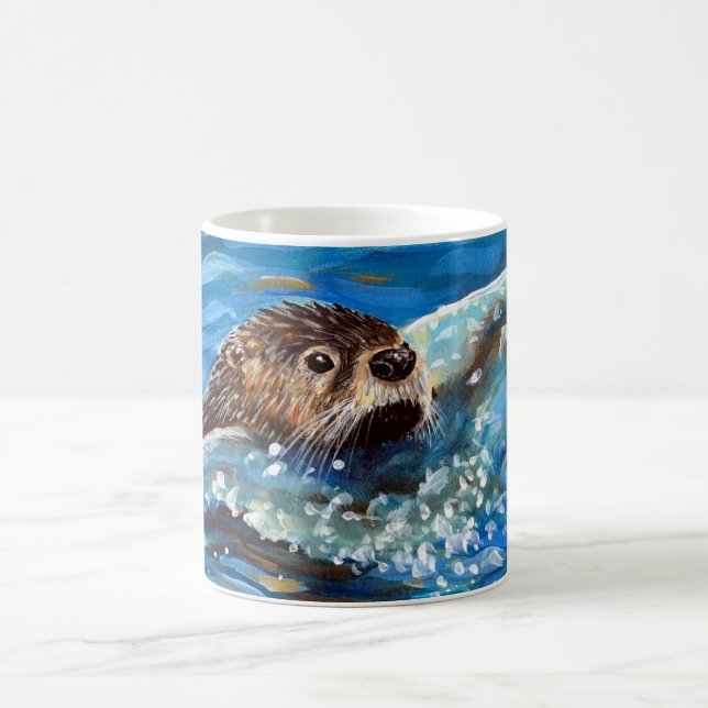 Otter in the Sea Painting Coffee Mug (Center)
