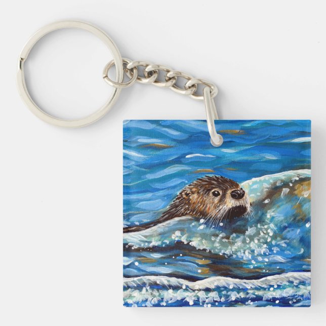 Otter in the Sea Painting Key Ring (Front)