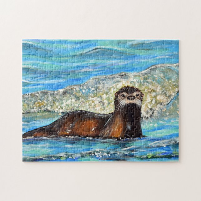 Otter in the Waves 2 Painting Jigsaw Puzzle (Horizontal)