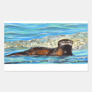 Otter in the Waves 2 Painting Rectangular Sticker