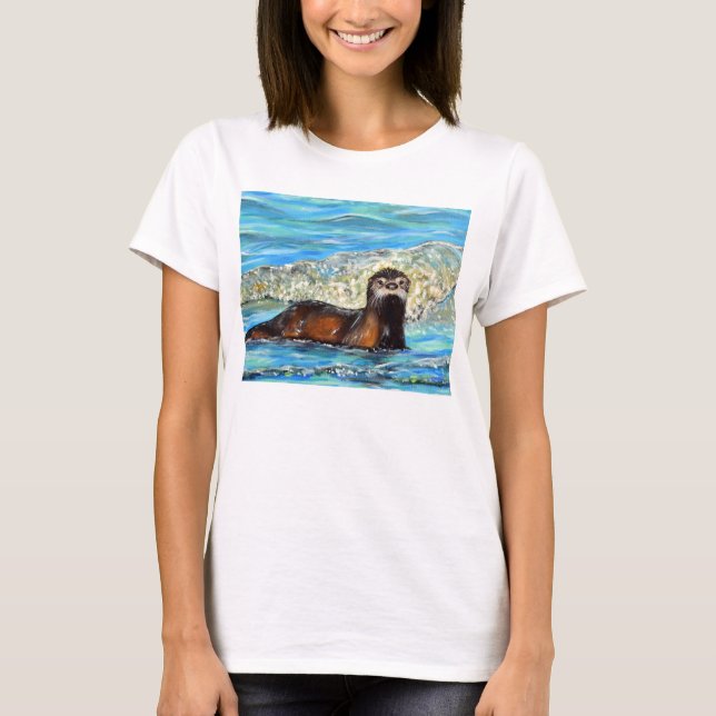 Otter in the Waves 2 Painting T-Shirt (Front)
