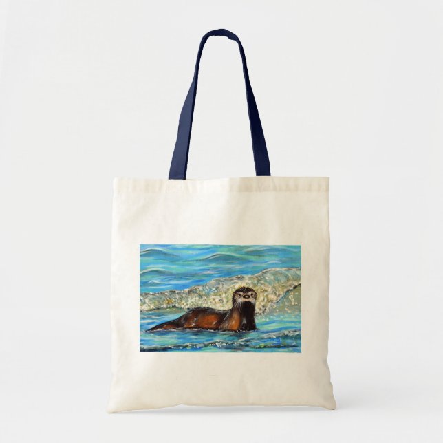 Otter in the Waves 2 Painting Tote Bag (Front)
