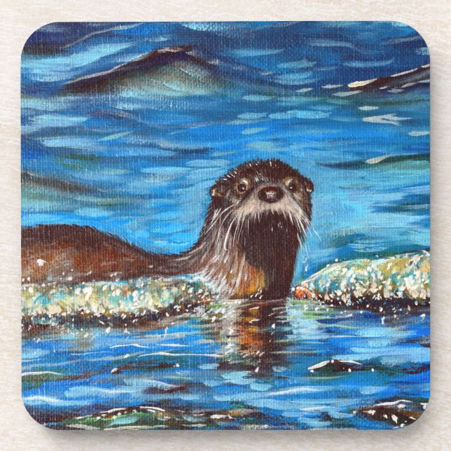 Otter in the Waves Painting  Coaster (Front)