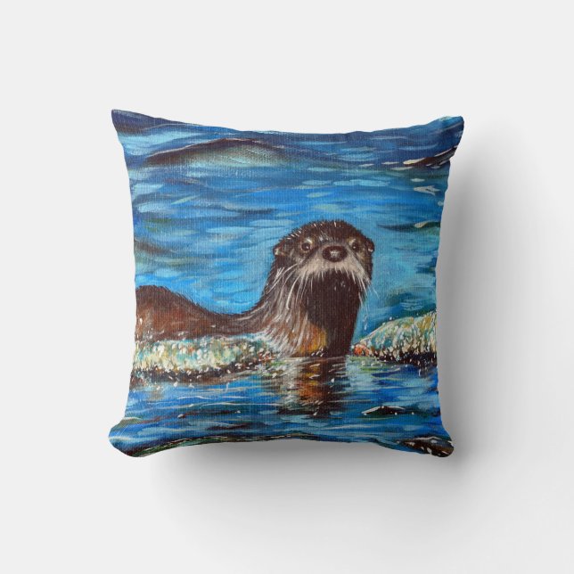 Otter in the Waves Painting Cushion (Front)