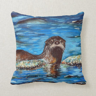 Otter in the Waves Painting Cushion