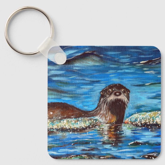 Otter in the Waves Painting Keychain (Front)