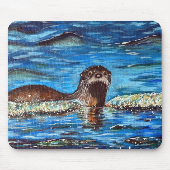 Otter in the Waves Painting Mouse Pad (Front)