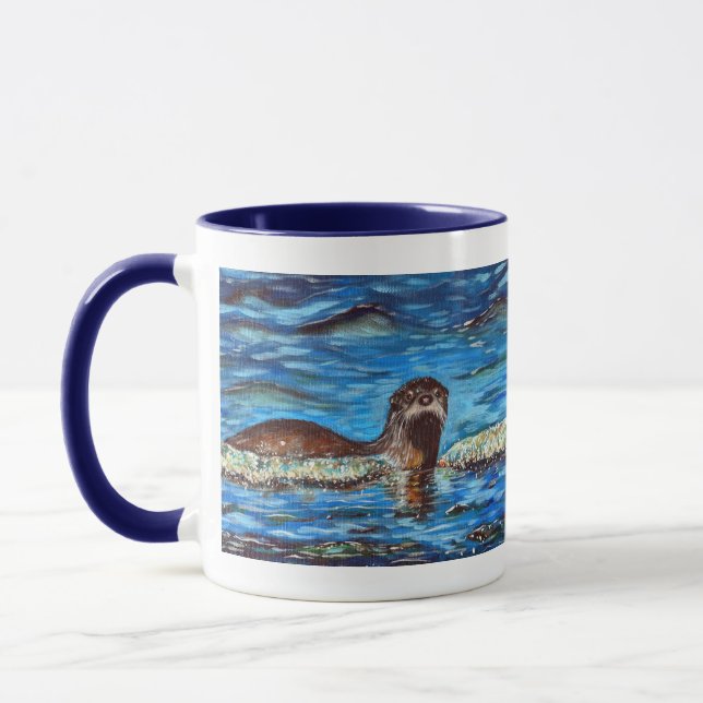 Otter in the Waves Painting Mug (Left)