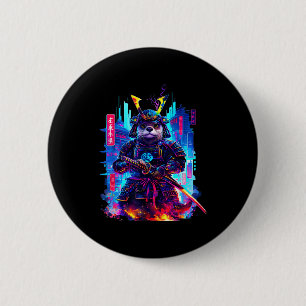 Otter Katana Cyberpunk Neon Samurai Japanese Art  6 Cm Round Badge