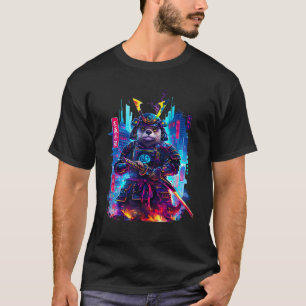 Otter Katana Cyberpunk Neon Samurai Japanese Art T-Shirt