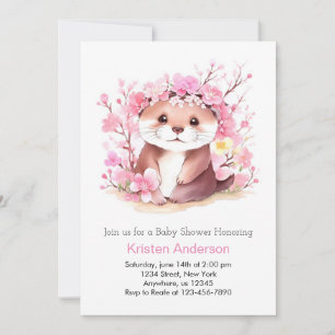 Otter Magic Pink Wildflowers Girl Baby Shower Invitation