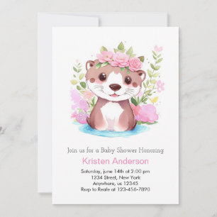 Otter Meadow Adventure Pink Girl Baby Shower Invitation