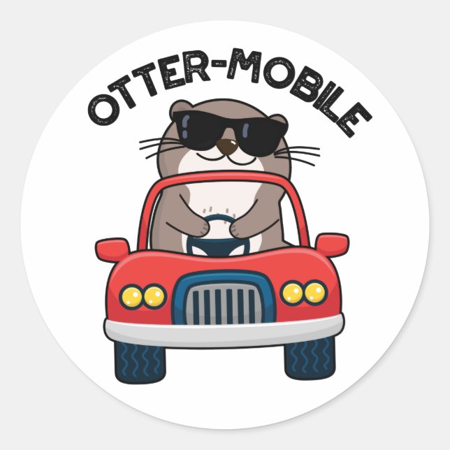 Otter-mobile Funny Animal Car Pun  Classic Round Sticker (Front)