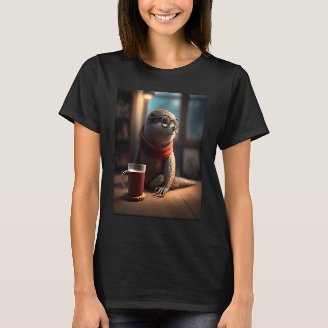 Otter  Nerd Otter Drinking Coffee  1 T-Shirt (Front)
