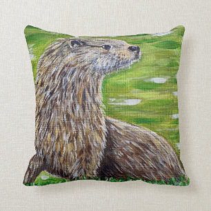 Otter on a River Bank Cushion