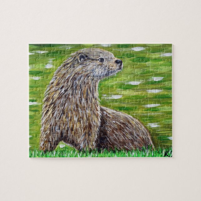 Otter on a River Bank Painting Jigsaw Puzzle (Horizontal)
