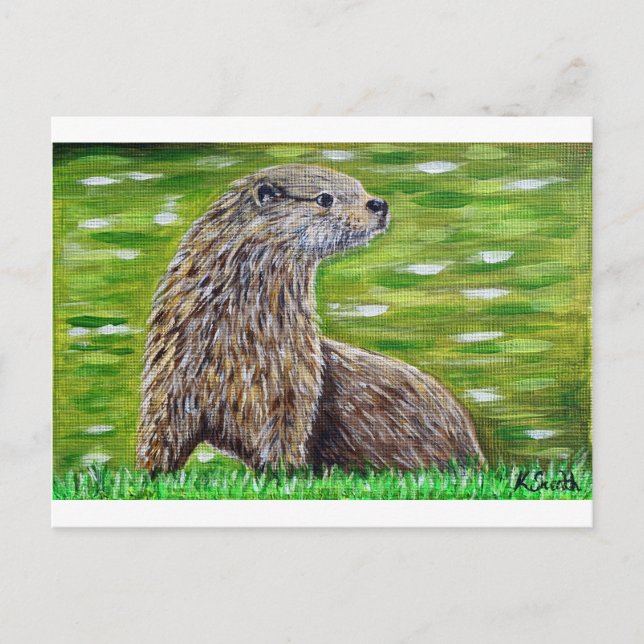 Otter on a River Bank Painting Postcard (Front)