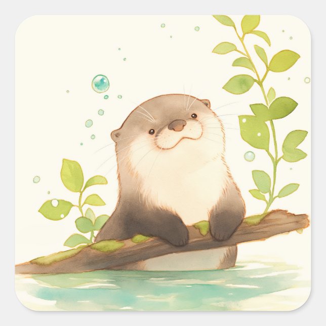 Otter on the Driftwood Dream Square Sticker (Front)