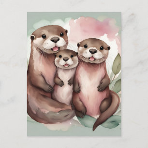 Otter parents and child postcard