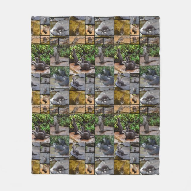 Otter Photo Collage Medium Fleece Blanket (Front)