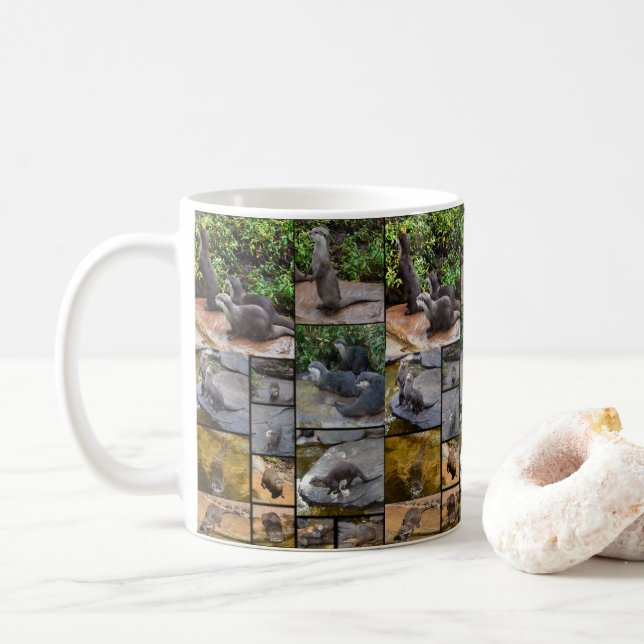 Otter Photo Collage, White Coffee Mug (With Donut)