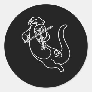 Otter playing violin  viola music practic classic round sticker