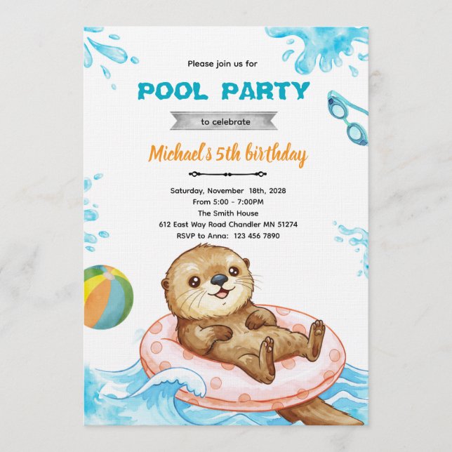 Otter Pool Party Birthday Invitation (Front)