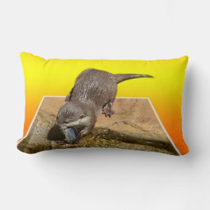 **"Otter Popout: A Playful Peek into River Life"** Lumbar Cushion